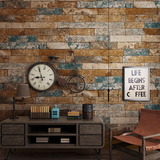 Industrial Brown Plaster Wallpaper 33' x 20.5" Stain-Resistant Brick Wall Covering Blue-Brown Clearhalo 'Industrial wall decor' 'Industrial' 'Wallpaper' Wall Decor' 887062
