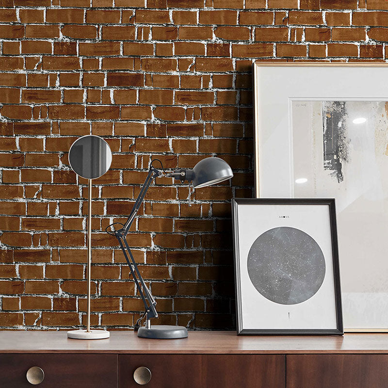Dark Brown Brick Wallpaper Vinyl Stain-Resistant Wall Decor, 17.5" x 19.5', Self-Adhesive Clearhalo 'Industrial wall decor' 'Industrial' 'Wallpaper' Wall Decor' 887122