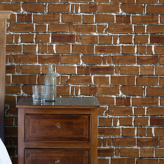 Dark Brown Brick Wallpaper Vinyl Stain-Resistant Wall Decor, 17.5" x 19.5', Self-Adhesive Clearhalo 'Industrial wall decor' 'Industrial' 'Wallpaper' Wall Decor' 887123