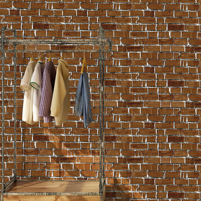 Dark Brown Brick Wallpaper Vinyl Stain-Resistant Wall Decor, 17.5" x 19.5', Self-Adhesive Clearhalo 'Industrial wall decor' 'Industrial' 'Wallpaper' Wall Decor' 887124