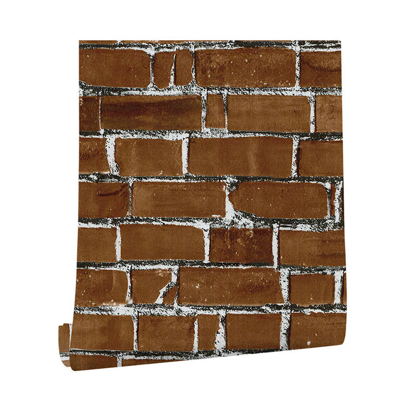 Dark Brown Brick Wallpaper Vinyl Stain-Resistant Wall Decor, 17.5" x 19.5', Self-Adhesive Brown Clearhalo 'Industrial wall decor' 'Industrial' 'Wallpaper' Wall Decor' 887125