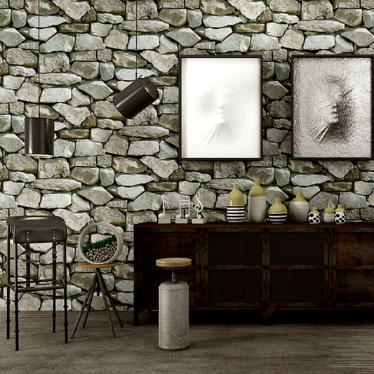 Cobblestone and Rock PVC Wallpaper Water-Resistant Non-Pasted Industrial Wall Covering Pewter Clearhalo 'Industrial wall decor' 'Industrial' 'Wallpaper' Wall Decor' 887127