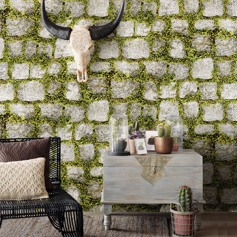 Grass and Stone Wallpaper in White and Green Vinyl Decorative Wall Decor, 20.5"W x 33'L Green Clearhalo 'Industrial wall decor' 'Industrial' 'Wallpaper' Wall Decor' 887192