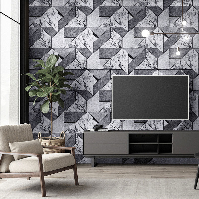 Non-Pasted Wallpaper with Light Color Geometries and Marble Design, 20.5"W x 33'L Black Clearhalo 'Modern wall decor' 'Modern' 'Wallpaper' Wall Decor' 887214