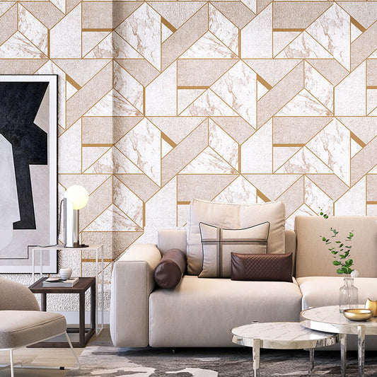 Non-Pasted Wallpaper with Light Color Geometries and Marble Design, 20.5"W x 33'L White Clearhalo 'Modern wall decor' 'Modern' 'Wallpaper' Wall Decor' 887218