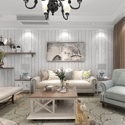 Plain White Wood Wallpaper Vertical Stripe Non-Pasted Decorative Wall Covering White Clearhalo 'Country wall decor' 'Rustic' 'Wallpaper' Wall Decor' 887248
