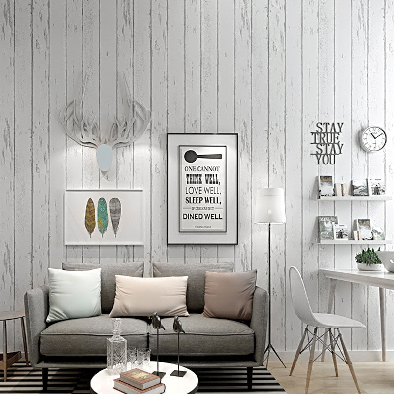 Plain White Wood Wallpaper Vertical Stripe Non-Pasted Decorative Wall Covering Clearhalo 'Country wall decor' 'Rustic' 'Wallpaper' Wall Decor' 887250