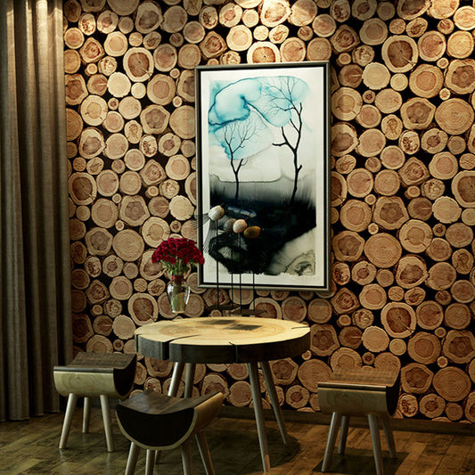 Brown 3D Faux Wood Wallpaper 31 ft. x 20.5 in Vinyl Stain-Resistant Wall Decor Clearhalo 'Country wall decor' 'Rustic' 'Wallpaper' Wall Decor' 887256