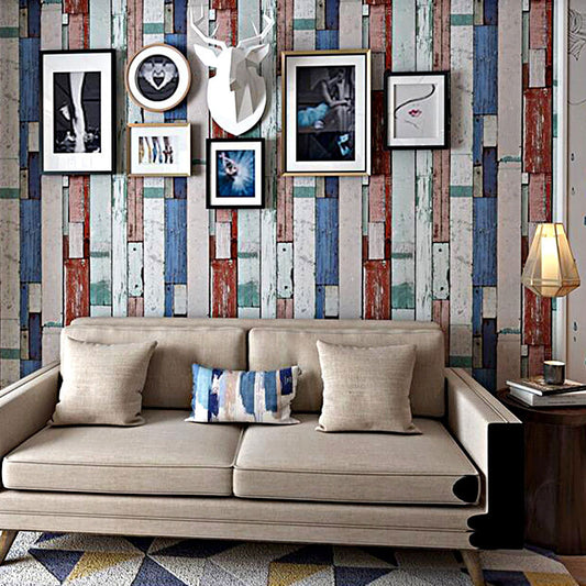 Multi-Colored Faux Wood Wallpaper PVC Decorative Wall Covering, 20.5 in x 31 ft Red-Blue Clearhalo 'Country wall decor' 'Rustic' 'Wallpaper' Wall Decor' 887298