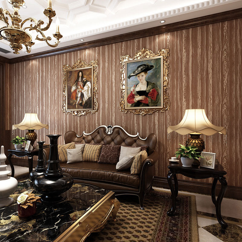 Bedroom Wallpaper with Wooden Texture in Brown and Beige , 20.5"W x 33'L, Non-Pasted Dark Coffee Clearhalo 'Country wall decor' 'Rustic' 'Wallpaper' Wall Decor' 887354