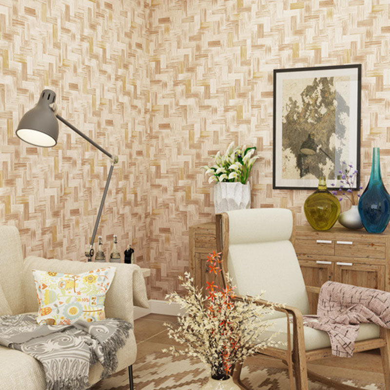 Nostalgic Bamboo Texture Wallpaper for Dress Shop and Hotel Non-Pasted 20.5"W x 33'L Wall Decor Zigzag Pattern Clearhalo 'Country wall decor' 'Rustic' 'Wallpaper' Wall Decor' 887375