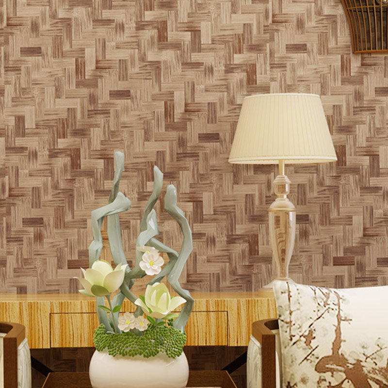 Nostalgic Bamboo Texture Wallpaper for Dress Shop and Hotel Non-Pasted 20.5"W x 33'L Wall Decor Zigzag Pattern Coffee Clearhalo 'Country wall decor' 'Rustic' 'Wallpaper' Wall Decor' 887378