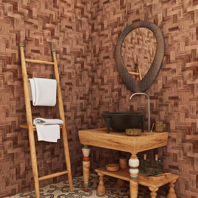 Nostalgic Bamboo Texture Wallpaper for Dress Shop and Hotel Non-Pasted 20.5"W x 33'L Wall Decor Zigzag Pattern Clearhalo 'Country wall decor' 'Rustic' 'Wallpaper' Wall Decor' 887382