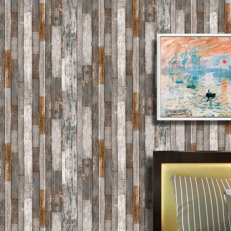 Faux Wood PVC Wallpaper in Rustic Color Waterproof Non-Pasted 3D Print Wall Decor Clearhalo 'Country wall decor' 'Rustic' 'Wallpaper' Wall Decor' 887435