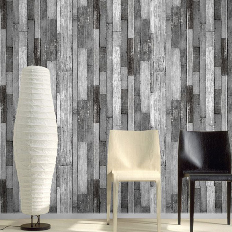 Faux Wood PVC Wallpaper in Rustic Color Waterproof Non-Pasted 3D Print Wall Decor Grey Clearhalo 'Country wall decor' 'Rustic' 'Wallpaper' Wall Decor' 887438