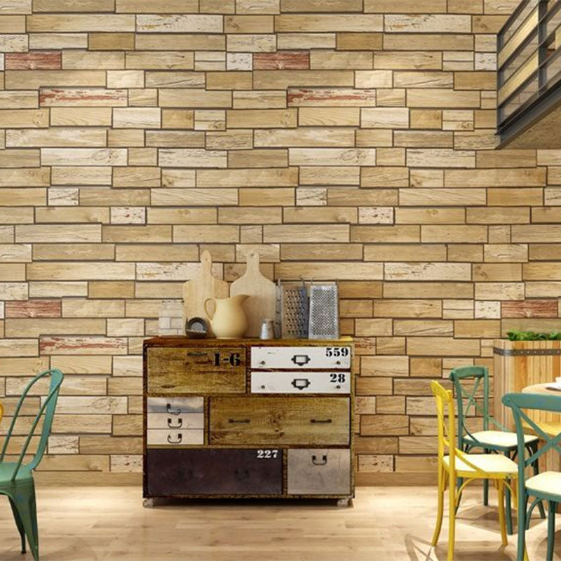 Taupe Horizontal Wood Wallpaper Non-Pasted Wall Decor for Dress Shop, 33'L x 20.5"W Light Yellow Clearhalo 'Country wall decor' 'Rustic' 'Wallpaper' Wall Decor' 887453