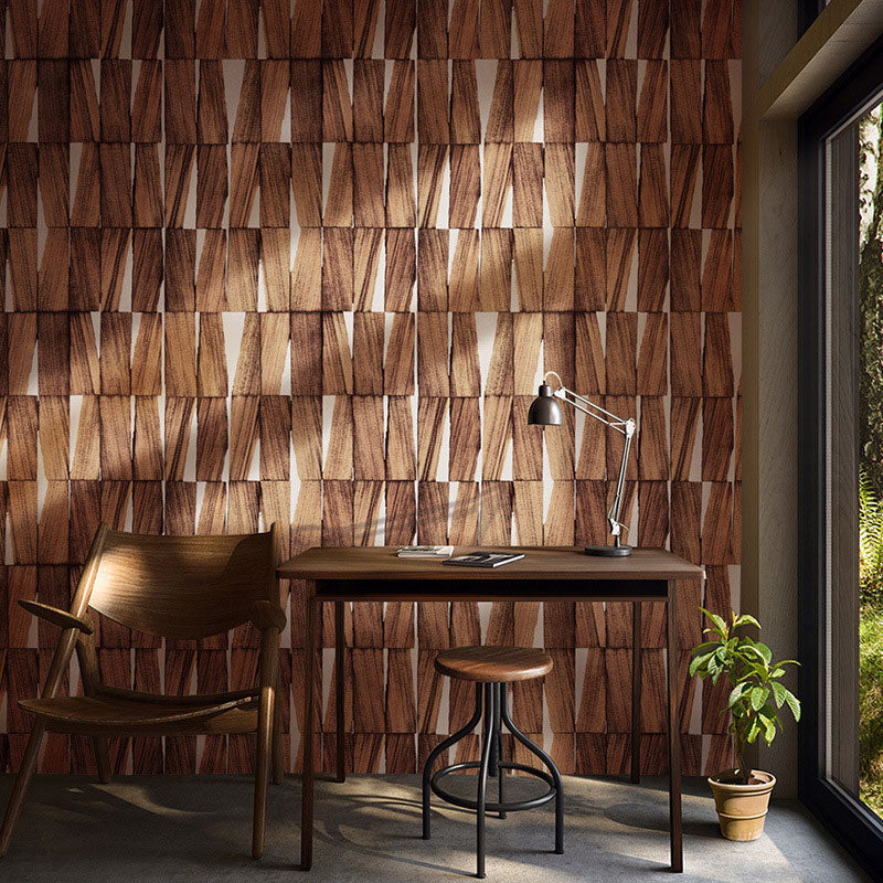 3D Faux Wood Wallpaper for Dining Room Nordic Wall Covering of Irregular Pattern, Non-Pasted, 57.1 sq ft. Flaxen Clearhalo 'Country wall decor' 'Rustic' 'Wallpaper' Wall Decor' 887458