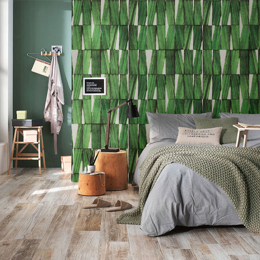 3D Faux Wood Wallpaper for Dining Room Nordic Wall Covering of Irregular Pattern, Non-Pasted, 57.1 sq ft. Green Clearhalo 'Country wall decor' 'Rustic' 'Wallpaper' Wall Decor' 887465