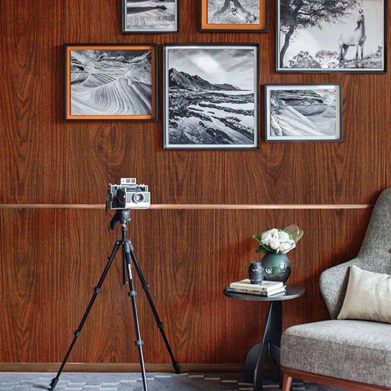 Dark Brown Wood Texture Wallpaper 14.5 sq ft. Plaster Stain-Resistant Distressed Wall Decor, Self-Adhesive Clearhalo 'Country wall decor' 'Rustic' 'Wallpaper' Wall Decor' 887469