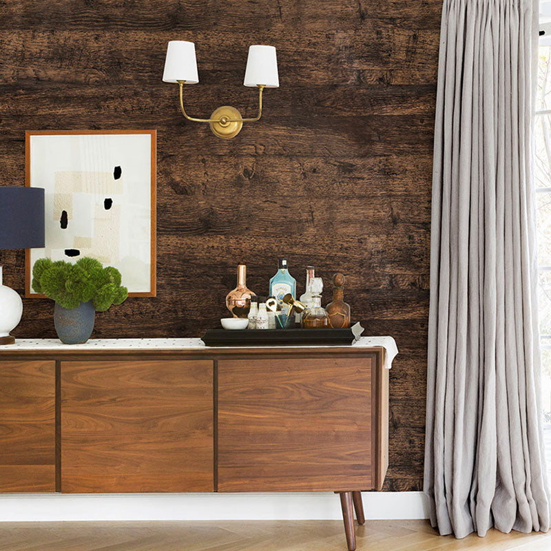 Dark Brown Wood Texture Wallpaper 14.5 sq ft. Plaster Stain-Resistant Distressed Wall Decor, Self-Adhesive Clearhalo 'Country wall decor' 'Rustic' 'Wallpaper' Wall Decor' 887474