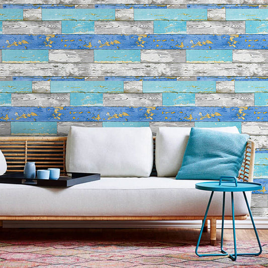 Faux Wood Wallpaper Retro Wall Covering Water-Resistant, Self Sticking Gray-Blue Clearhalo 'Country wall decor' 'Rustic' 'Wallpaper' Wall Decor' 887481