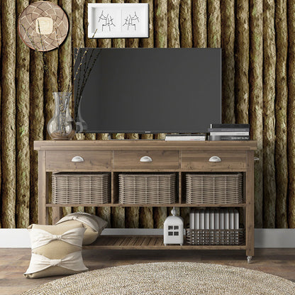 Bar and Dining Room Wallpaper with Dark Green Faux Wood, 29.1 sq ft., Peel and Stick Yellow-Brown Clearhalo 'Country wall decor' 'Rustic' 'Wallpaper' Wall Decor' 887487