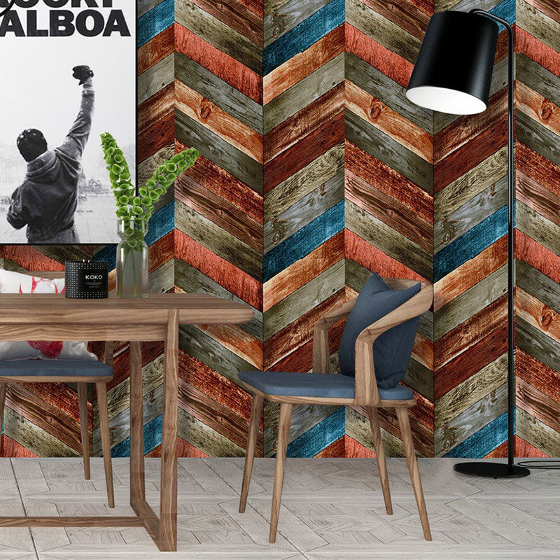 Vinyl Wallpaper with Wood of Chevron Design, Multi-Colored, 29.1 sq ft., Peel and Stick Clearhalo 'Country wall decor' 'Rustic' 'Wallpaper' Wall Decor' 887506