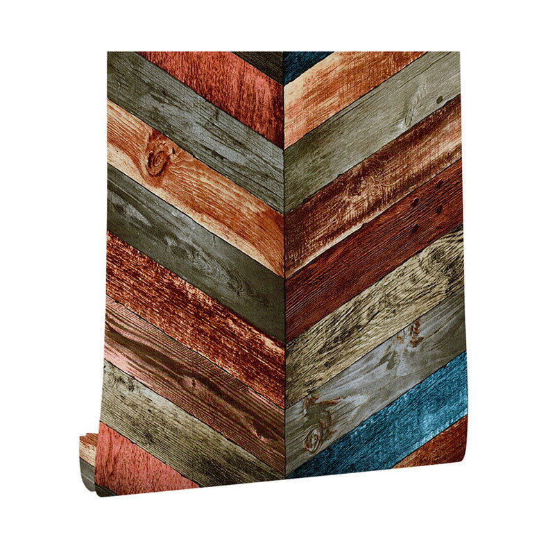 Vinyl Wallpaper with Wood of Chevron Design, Multi-Colored, 29.1 sq ft., Peel and Stick Clearhalo 'Country wall decor' 'Rustic' 'Wallpaper' Wall Decor' 887508
