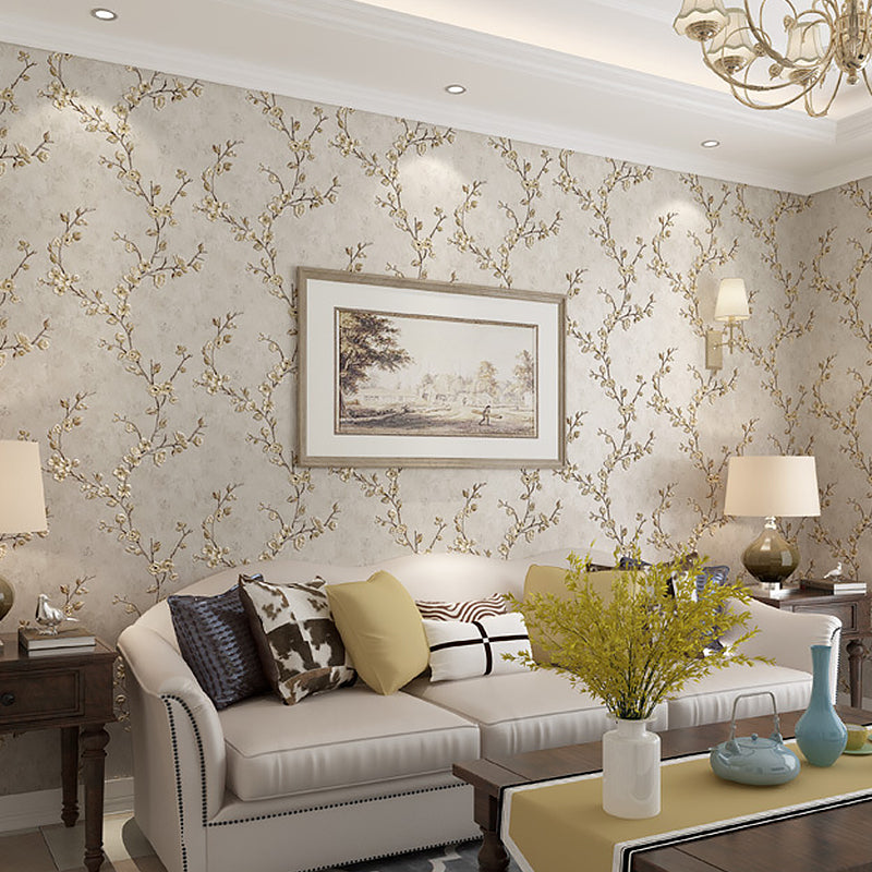 Pastel Blue 3D Embossed Floral Pattern 57.1 sq ft. Non-Pasted Stain-Resistant Wallpaper Light Gray Clearhalo 'Country wall decor' 'Rustic' 'Wallpaper' Wall Decor' 887529