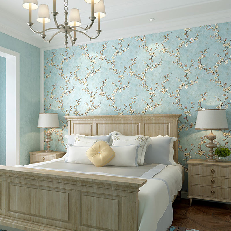 Pastel Blue 3D Embossed Floral Pattern 57.1 sq ft. Non-Pasted Stain-Resistant Wallpaper Clearhalo 'Country wall decor' 'Rustic' 'Wallpaper' Wall Decor' 887535
