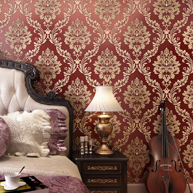 European Retro Damask Wallpaper 31-foot x 20.5-inch Harlequin and Floral Non-Pasted Wall Decor Clearhalo 'Vintage wall decor' 'Vintage' 'Wallpaper' Wall Decor' 887545