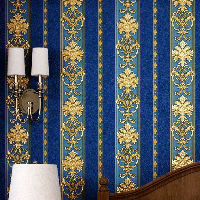 Luxury 3D Floral Pattern Wallpaper Nordic Nostalgic Vertical Stripe Non-Pasted Wall Decor, 20.5"W x 31'L Blue Clearhalo 'Vintage wall decor' 'Vintage' 'Wallpaper' Wall Decor' 887642