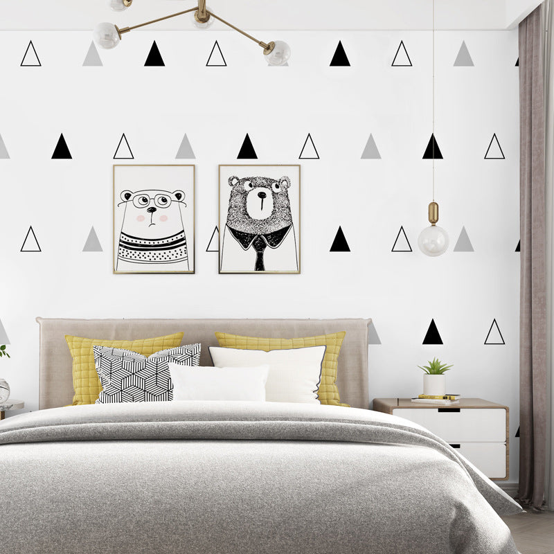 Pastel Color Wall Covering Simple Geometries and Triangle 57.1 sq ft. Non-Pasted Decorative Wallpaper Black-Gray Clearhalo 'Modern wall decor' 'Modern' 'Wallpaper' Wall Decor' 887679