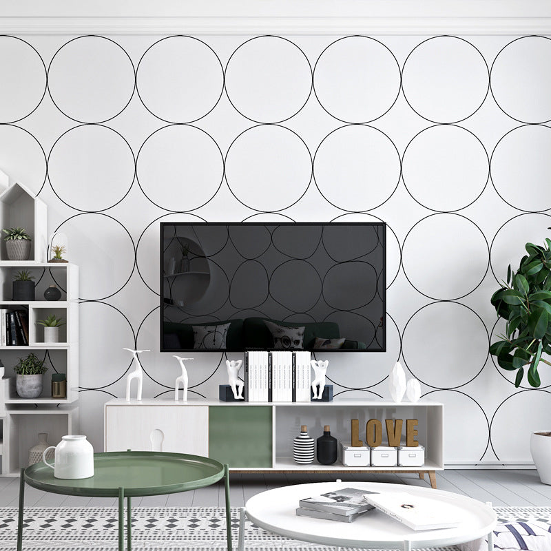 Nordic and Modern Circle Wallpaper 33 ft. x 20.5 in, Non-Pasted Black-White Clearhalo 'Modern wall decor' 'Modern' 'Wallpaper' Wall Decor' 887727