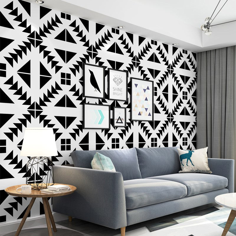 Non-Pasted Wallpaper with Black and White Cube Lattice Design, 20.5"W x 33'L Black-White Clearhalo 'Modern wall decor' 'Modern' 'Wallpaper' Wall Decor' 887742