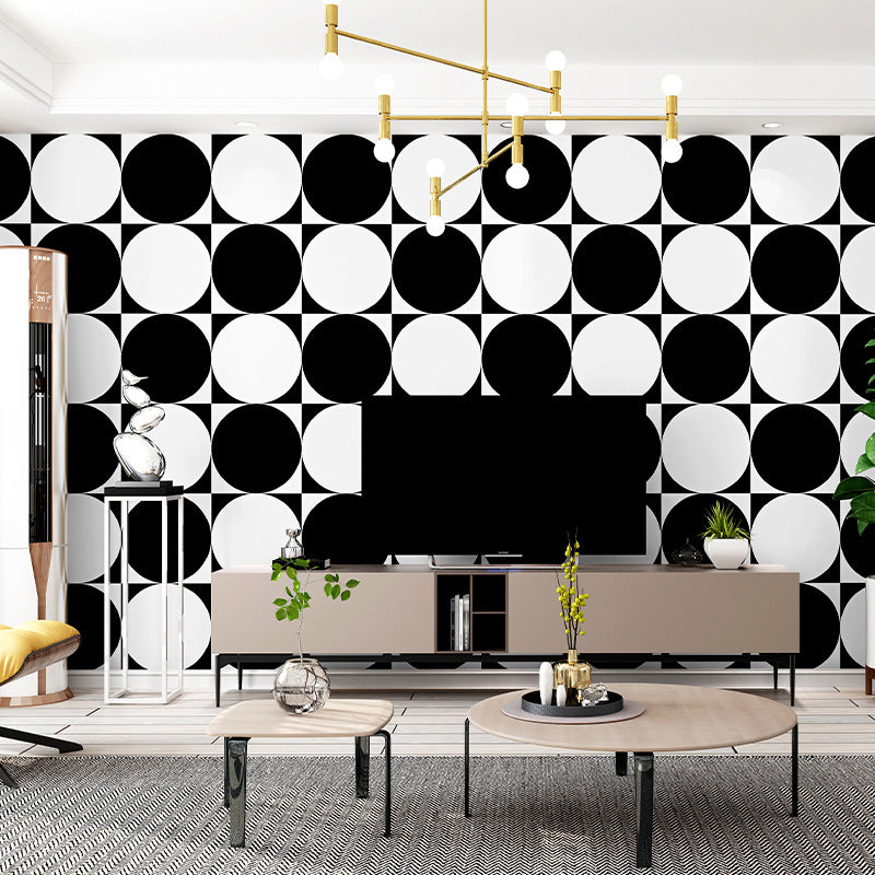 Circle and Square Wallpaper Black and White Wall Covering 20.5-inch x 33-foot Vinyl Water-Resistant Clearhalo 'Modern wall decor' 'Modern' 'Wallpaper' Wall Decor' 887748