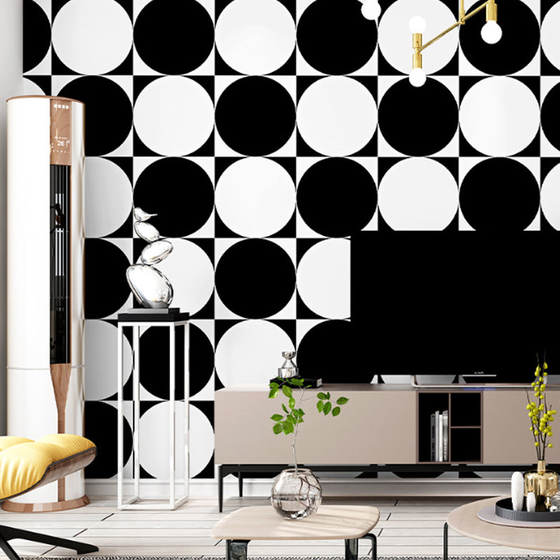 Circle and Square Wallpaper Black and White Wall Covering 20.5-inch x 33-foot Vinyl Water-Resistant Clearhalo 'Modern wall decor' 'Modern' 'Wallpaper' Wall Decor' 887749