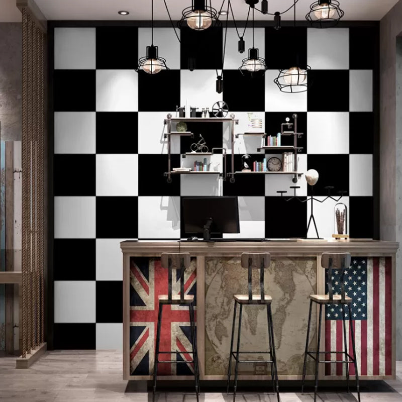 Circle and Square Wallpaper Black and White Wall Covering 20.5-inch x 33-foot Vinyl Water-Resistant Black-White Square Clearhalo 'Modern wall decor' 'Modern' 'Wallpaper' Wall Decor' 887752