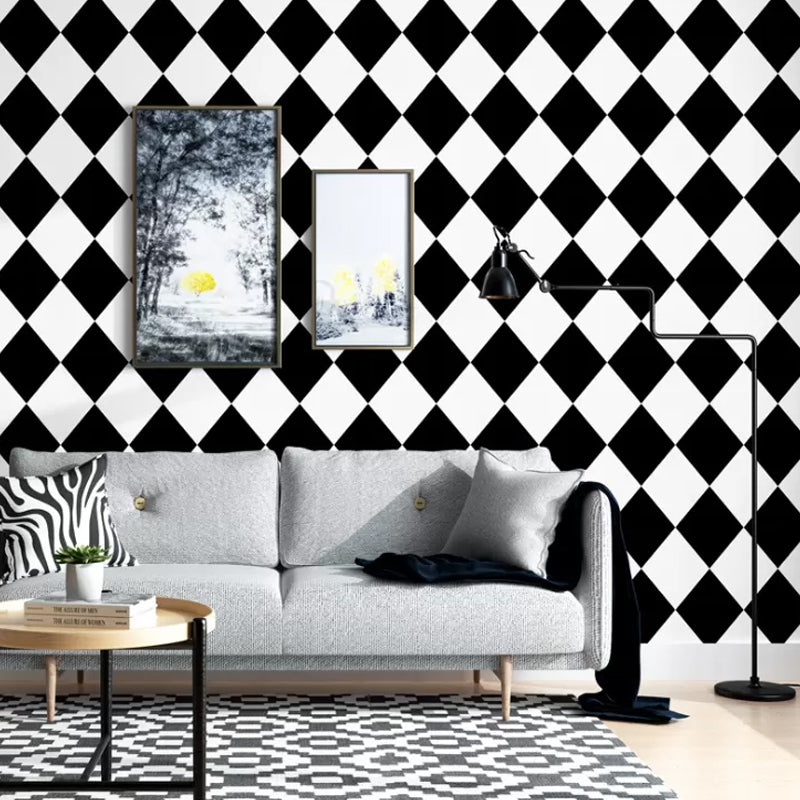 Circle and Square Wallpaper Black and White Wall Covering 20.5-inch x 33-foot Vinyl Water-Resistant Black-White Rhombus Clearhalo 'Modern wall decor' 'Modern' 'Wallpaper' Wall Decor' 887755