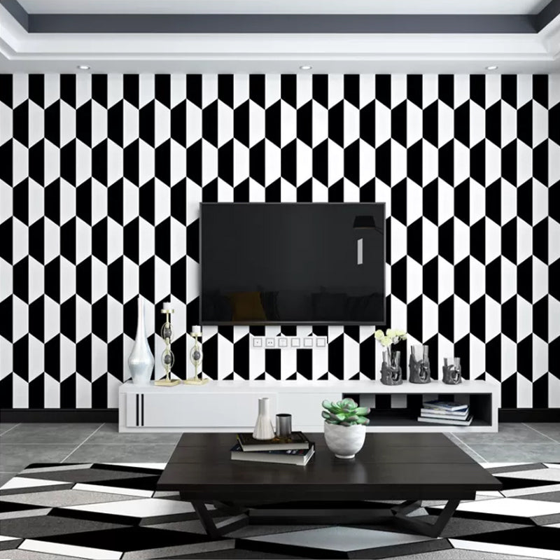 Circle and Square Wallpaper Black and White Wall Covering 20.5-inch x 33-foot Vinyl Water-Resistant Black-White Trapezoid Clearhalo 'Modern wall decor' 'Modern' 'Wallpaper' Wall Decor' 887761
