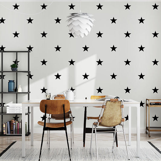 Non-Woven Wallpaper with Simple Stars, Black and White, 20.5" by 33' Black-White Clearhalo 'Modern wall decor' 'Modern' 'Wallpaper' Wall Decor' 887775