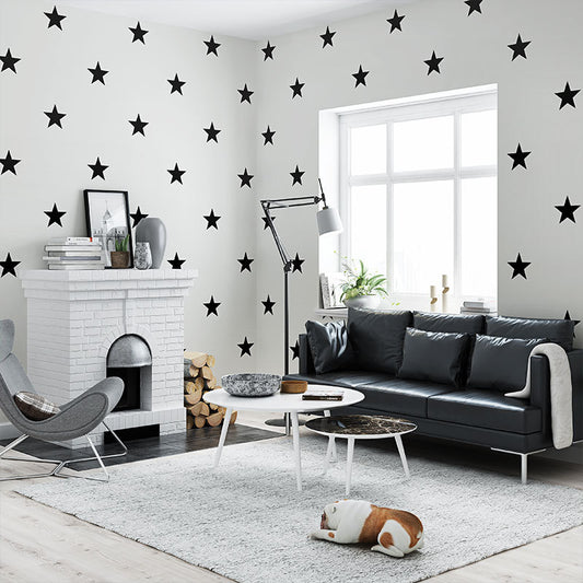 Non-Woven Wallpaper with Simple Stars, Black and White, 20.5" by 33' Clearhalo 'Modern wall decor' 'Modern' 'Wallpaper' Wall Decor' 887776