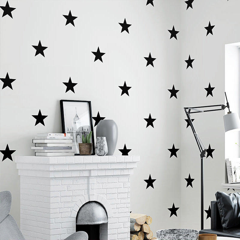 Non-Woven Wallpaper with Simple Stars, Black and White, 20.5" by 33' Clearhalo 'Modern wall decor' 'Modern' 'Wallpaper' Wall Decor' 887777