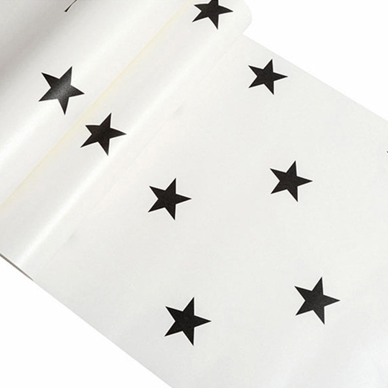Non-Woven Wallpaper with Simple Stars, Black and White, 20.5" by 33' Clearhalo 'Modern wall decor' 'Modern' 'Wallpaper' Wall Decor' 887778