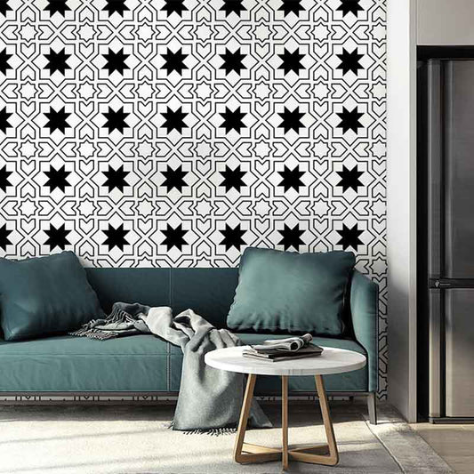 Modern Black and White Wallpaper Vinyl 33-foot x 20.5-inch Simple and Nordic Non-Pasted Wall Covering Black-White Polygon Clearhalo 'Modern wall decor' 'Modern' 'Wallpaper' Wall Decor' 887780