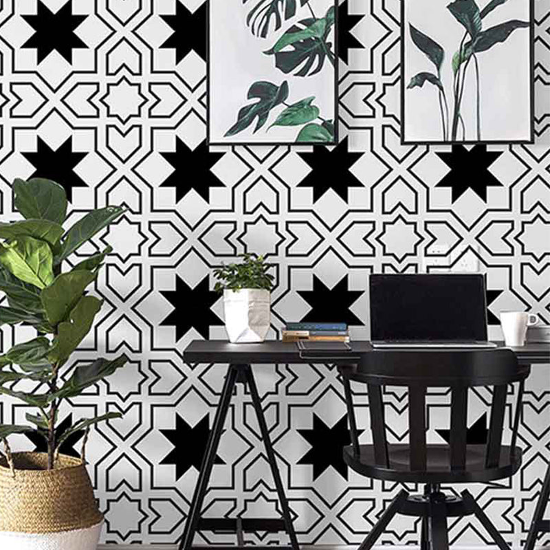 Modern Black and White Wallpaper Vinyl 33-foot x 20.5-inch Simple and Nordic Non-Pasted Wall Covering Clearhalo 'Modern wall decor' 'Modern' 'Wallpaper' Wall Decor' 887781