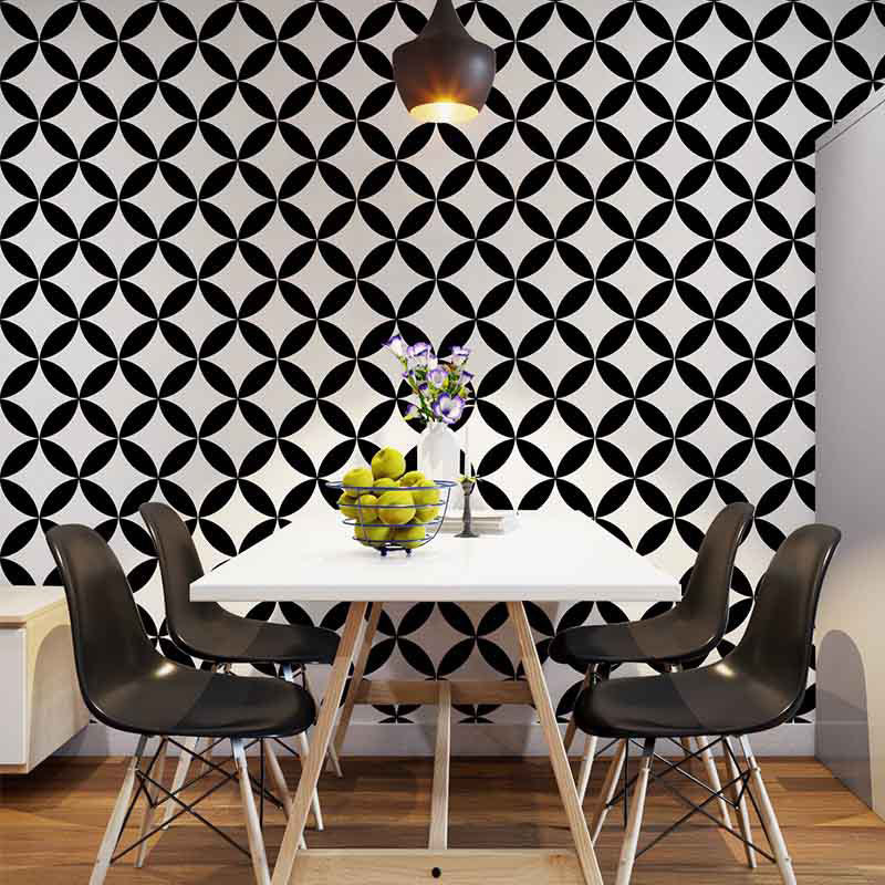 Modern Black and White Wallpaper Vinyl 33-foot x 20.5-inch Simple and Nordic Non-Pasted Wall Covering Black-White Round Clearhalo 'Modern wall decor' 'Modern' 'Wallpaper' Wall Decor' 887784