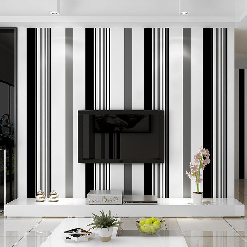 Black and White Wallpaper Non-Woven Decorative Wall Covering Vertical Rectangle Bars of Irregular Patterns, 33'L x 20.5"W Black-White Clearhalo 'Modern wall decor' 'Modern' 'Wallpaper' Wall Decor' 887787