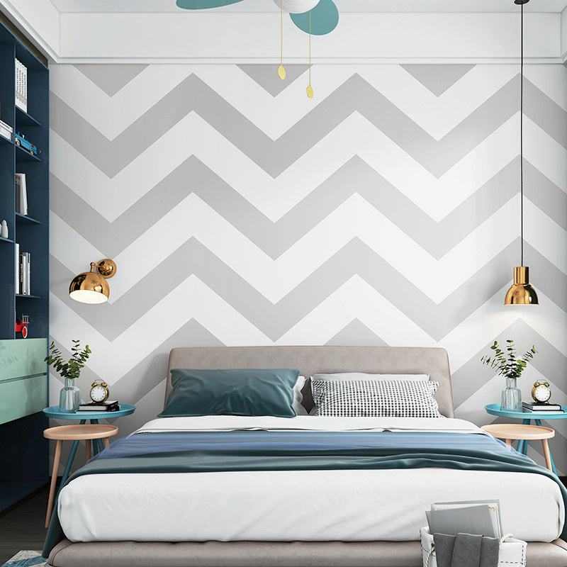 Modern Geometries and Wave Wallpaper, Non-Pasted, 33 ft. x 20.5 in Pure and Fresh Wall Covering Grey Clearhalo 'Modern wall decor' 'Modern' 'Wallpaper' Wall Decor' 887798