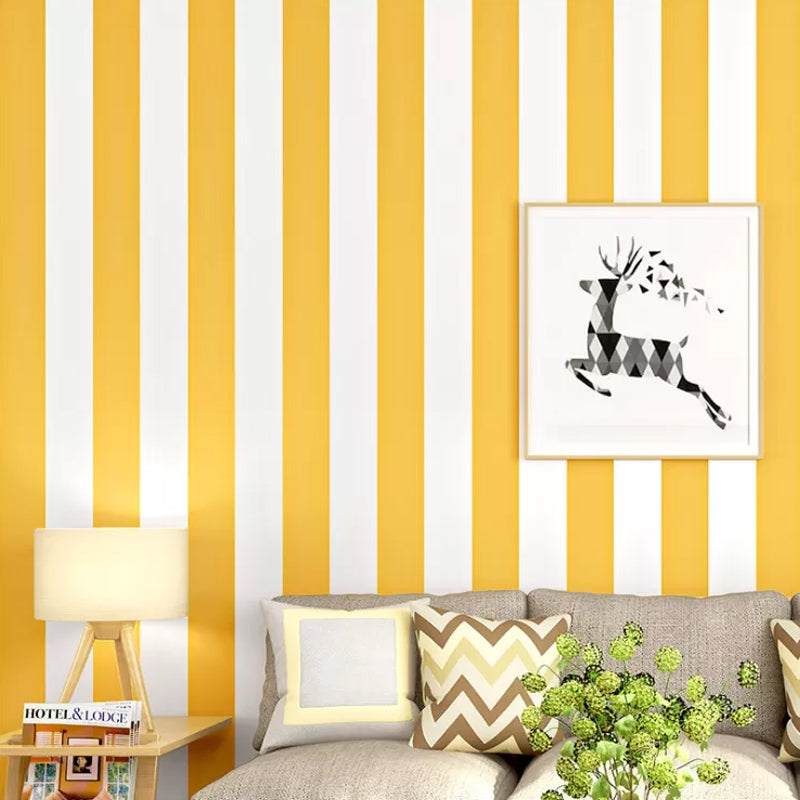 Simple Wide Stripes Non-Pasted Wallpaper for Coffee Room and Dress Shop, 33-foot x 20.5-inch Yellow-White Clearhalo 'Modern wall decor' 'Modern' 'Wallpaper' Wall Decor' 887820
